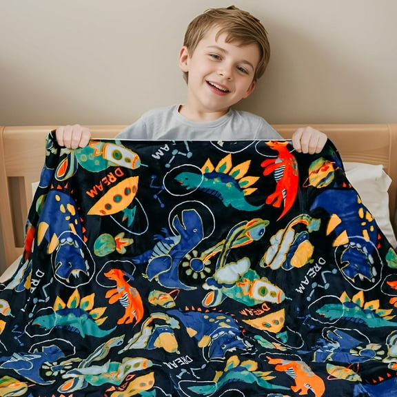 Dinosaur Blanket Soft Throw Toddler Fleece Blanket 40x50 Inches - Flannel Blanket for Boys and Girls,Cute Cartoon Design,Ideal for Crib, Bed, Travel, for Christmas,Birthday,Easter