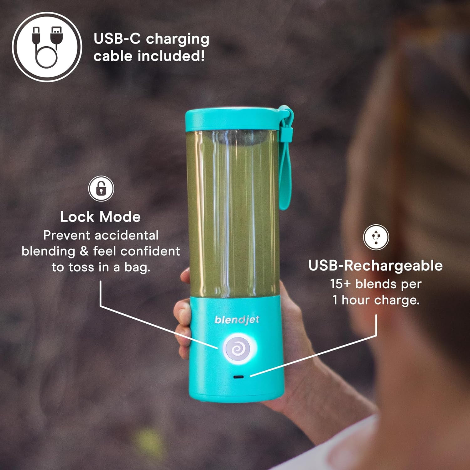 Portable Blender for Smoothies & Shakes - 16oz  Cordless Personal & Small Blender, USB-C Rechargeable & Self Cleaning - Quiet Mini Travel Blender with Stainless Steel Blade (Black)