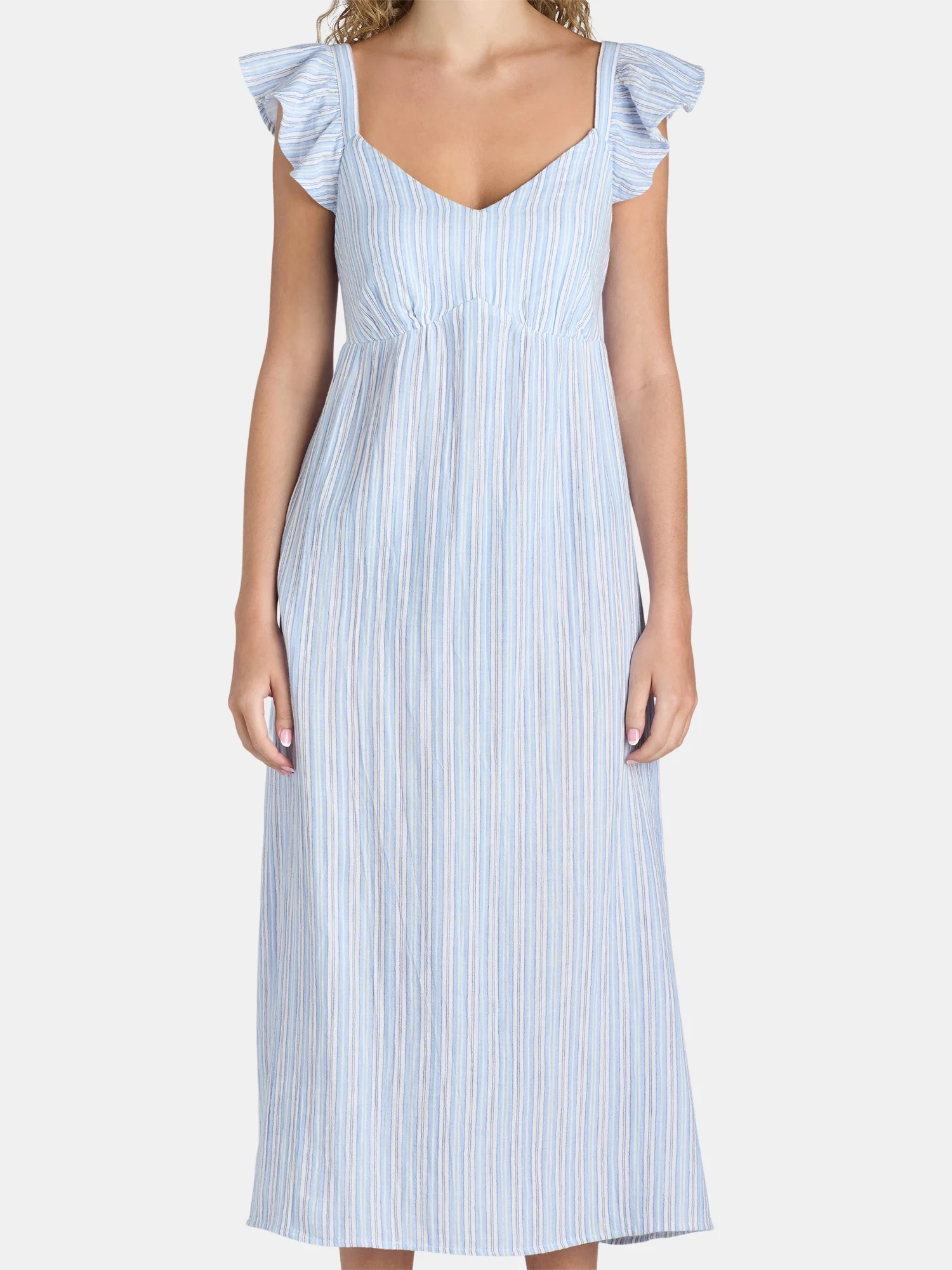 Time And Tru Women's and Women's Plus Midi Dress with Flutter Sleeves, Sizes XS-4X