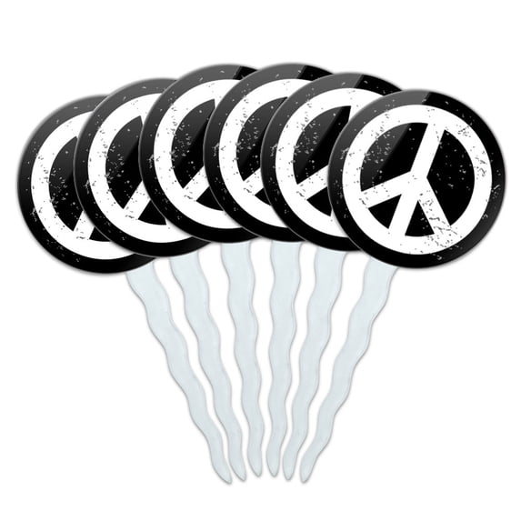 Peace Sign Distressed Inspirational Cupcake Picks Toppers - Set of 6