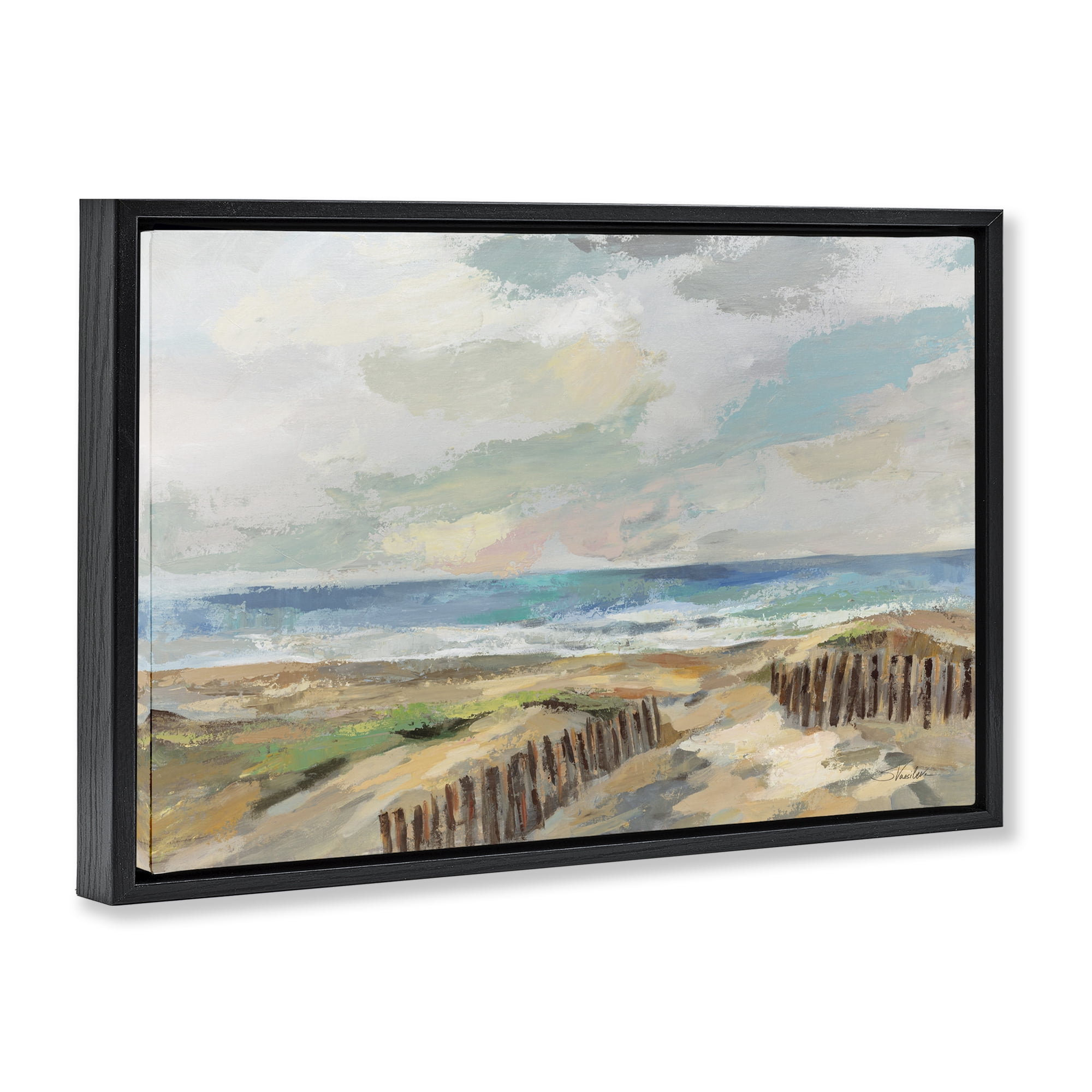 Stupell Industries Summer Beach Dunes Landscape & Nature Painting Black Floater Framed Canvas Art Print Wall Art, 31 x 21