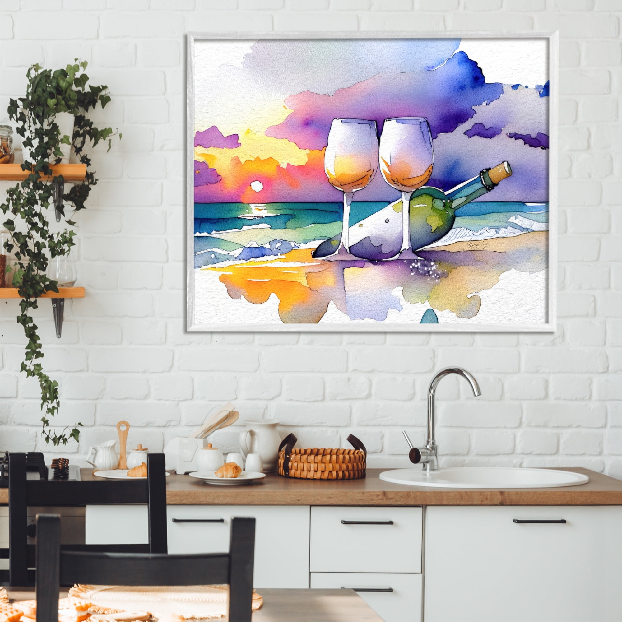 Stupell Industries Coastal Cheers with Wine White Framed Giclee Art, design by Shelly Craig