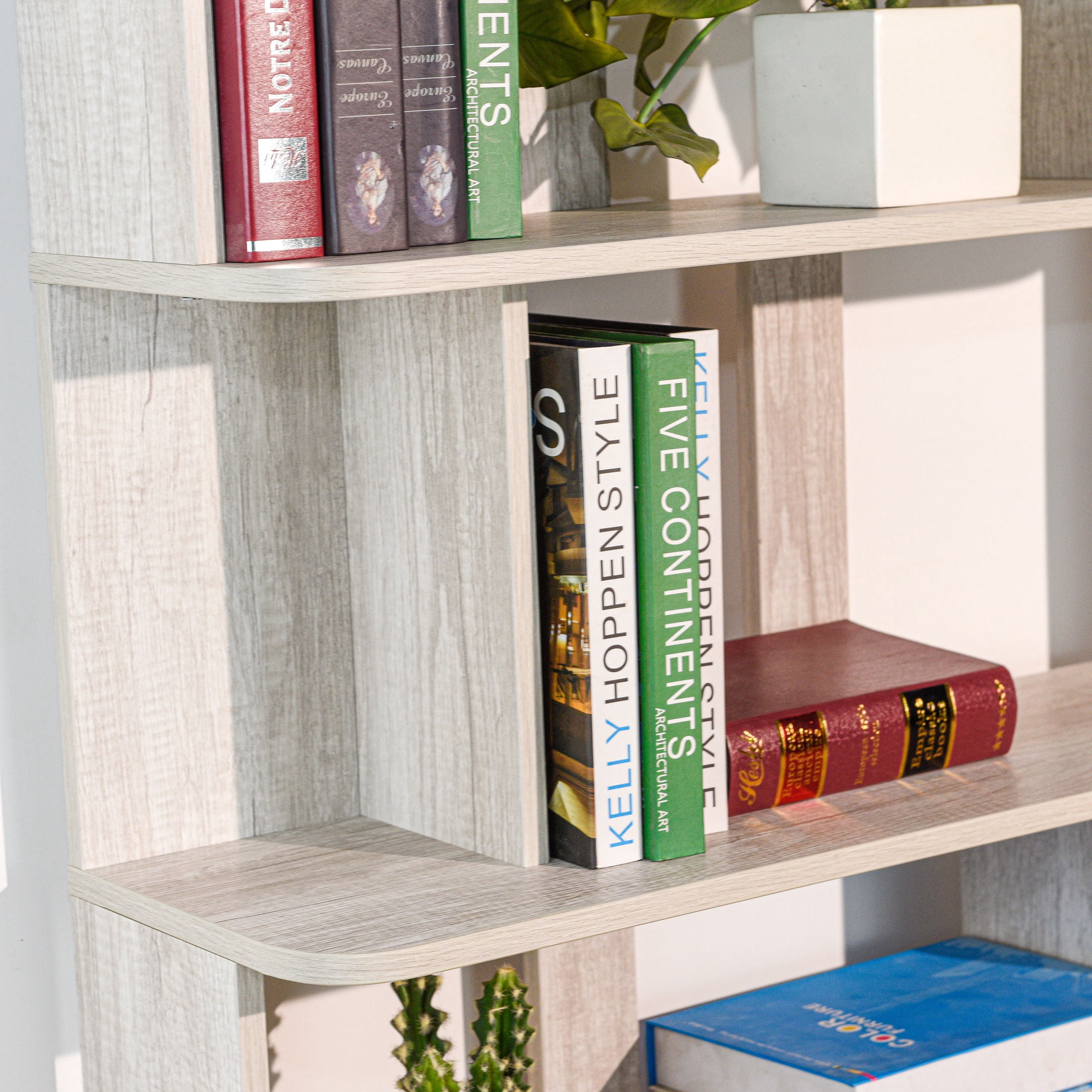 GDF Studio Derwin Modern 5-Tier Open Storage Bookcase, Wooden Media Bookshelf Organizer for Home Office, Light Gray