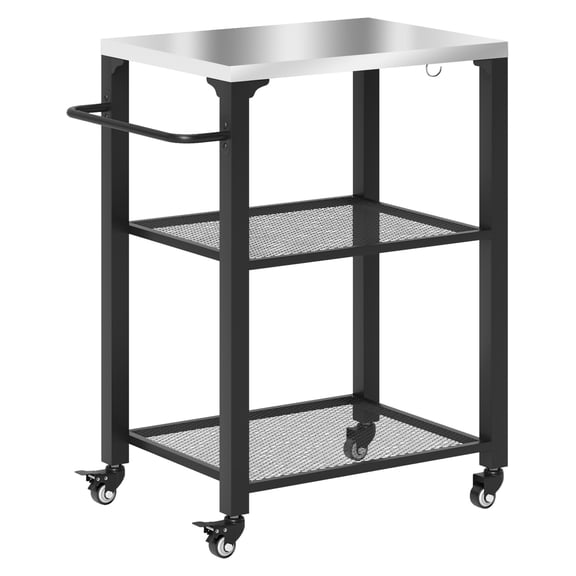 Outdoor Grill Cart 3-Shelf Stainless Steel Tabletop Pizza Oven Table with Hooks & Wheels