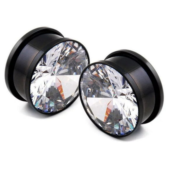 Luxe Modz Surgical Steel 6G-00G Clear Crystal CZ Ear Plugs Tunnels Screw Fits Gauges Piercing Women