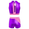 thumbnail image 4 of vastwit Kids Girls Cheerleading Outfit Sleeveless Color Block Sparkly Dance Crop Top with Gymnastics Shorts Set Purple 8, 4 of 5