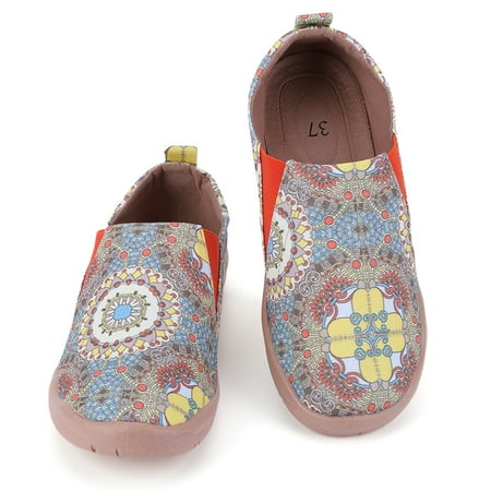 Pohot Women Art Painted Loafers Casual Travel Shoes Anti Slip Lightweight Walking Loafers Breathable Comfortable Boat Shoes Round Toe for Daily Wear