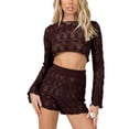 thumbnail image 3 of Txlixc Traje de 2 piezas para mujeres con mangas tejidas con cuello redondo hueco Txlixc moda, 3 of 5