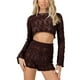 thumbnail image 3 of Txlixc Traje de 2 piezas para mujeres con mangas tejidas con cuello redondo hueco Txlixc moda, 3 of 5