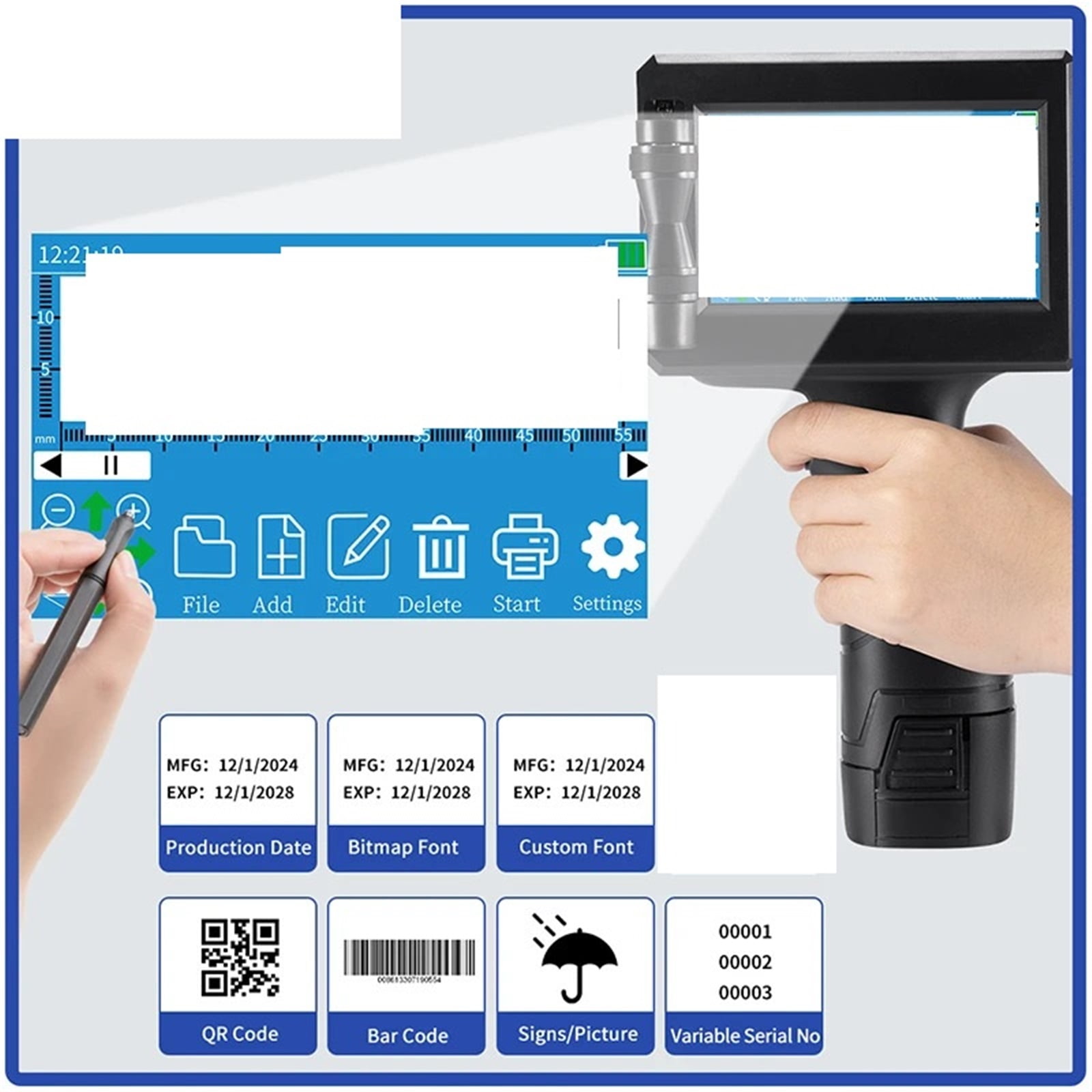 25.4mm Bar Batch Code Variable Date Number Logo Expiry Date Lable Portable Hand Jet Handheld Thermal Inkjet Printer