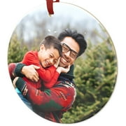 Customizable Metallic Photo Ornament, Round Ceramic