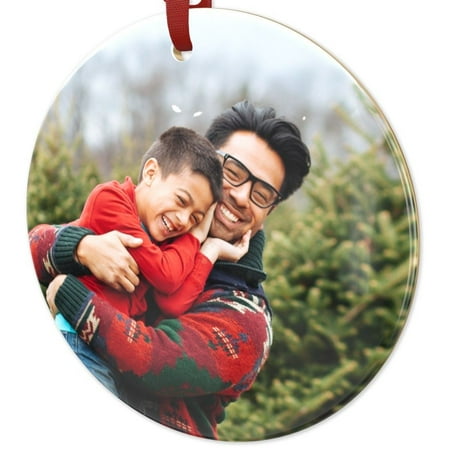 Customizable Metallic Photo Ornament, Round Ceramic