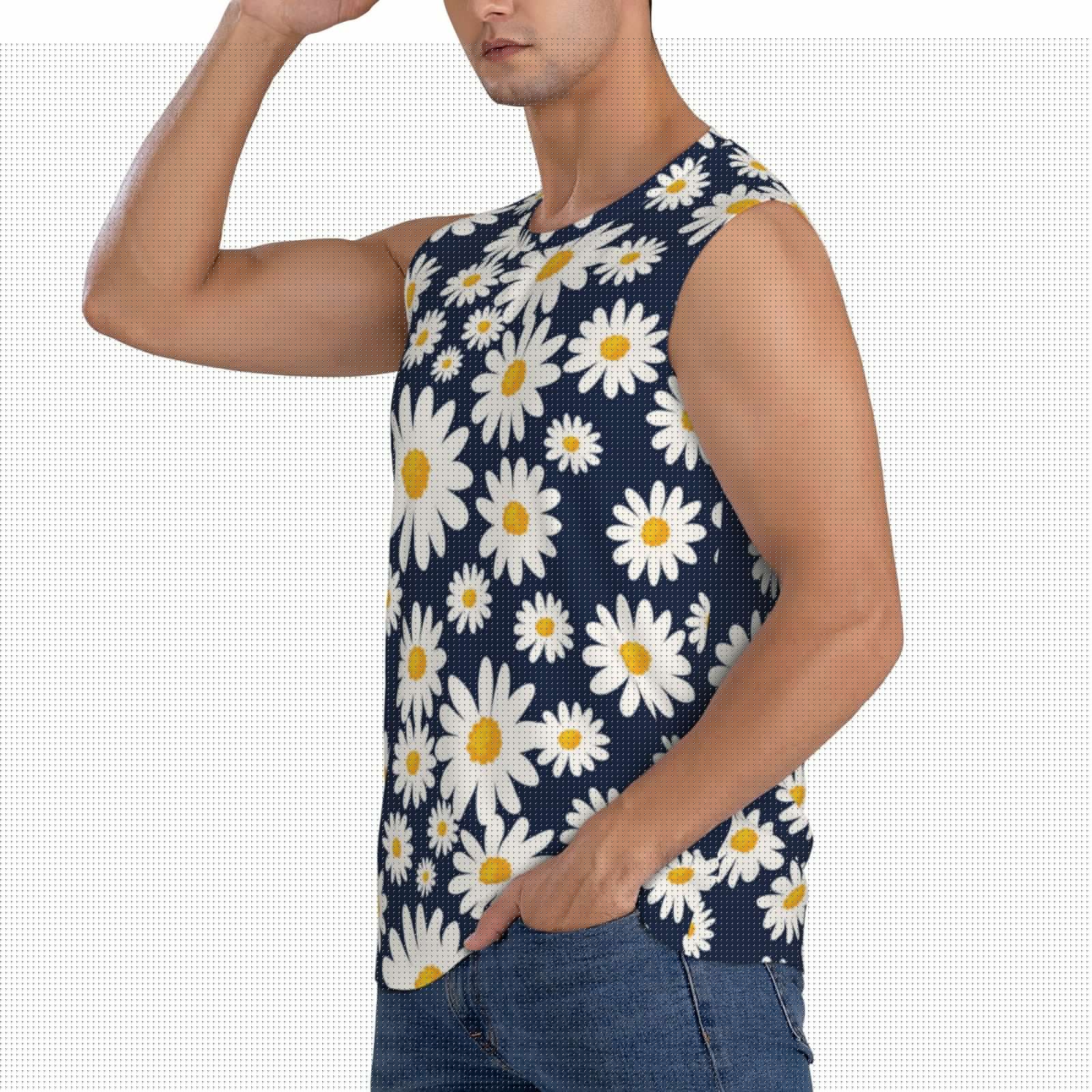 thumbnail image 3 of Kdxio Daisy Floral for Men's Muscle T-shirt,Sleeveless for Workout Running Athletic Gym Lounge Casual, 3 of 7