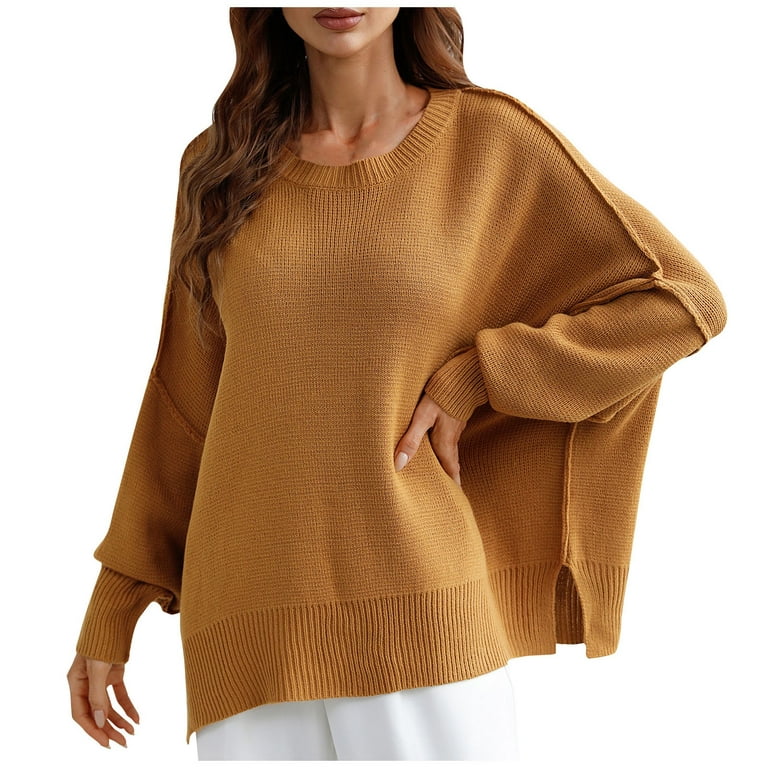 Women's Fall Clothes, Chunky Cardigans For Women Fashion Plus Size Clothes  Women's Autumn And Winter Solid Round Neck Long Sleeve Knit Sweater