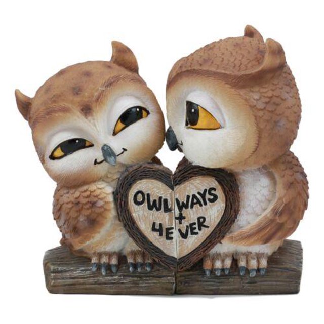 Statue de Couple de Hibou s'Embrassant à la Saint-Valentin, Ensemble de 2 Pcs avec Signe Cœur