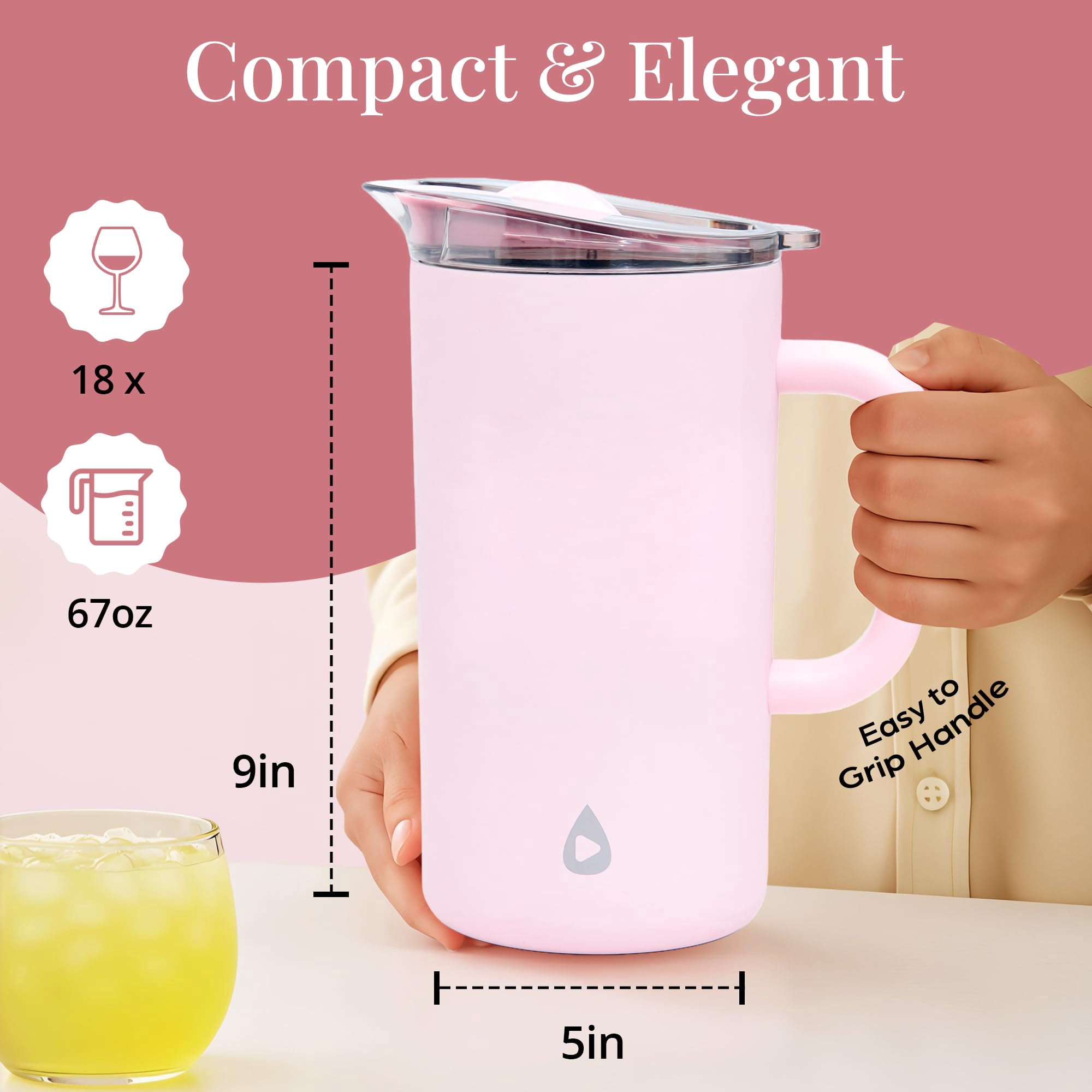 Stainless Steel Insulated Pitcher With Lid - 67oz Double Walled Vacuum Insulated Pitcher For Cold Drinks