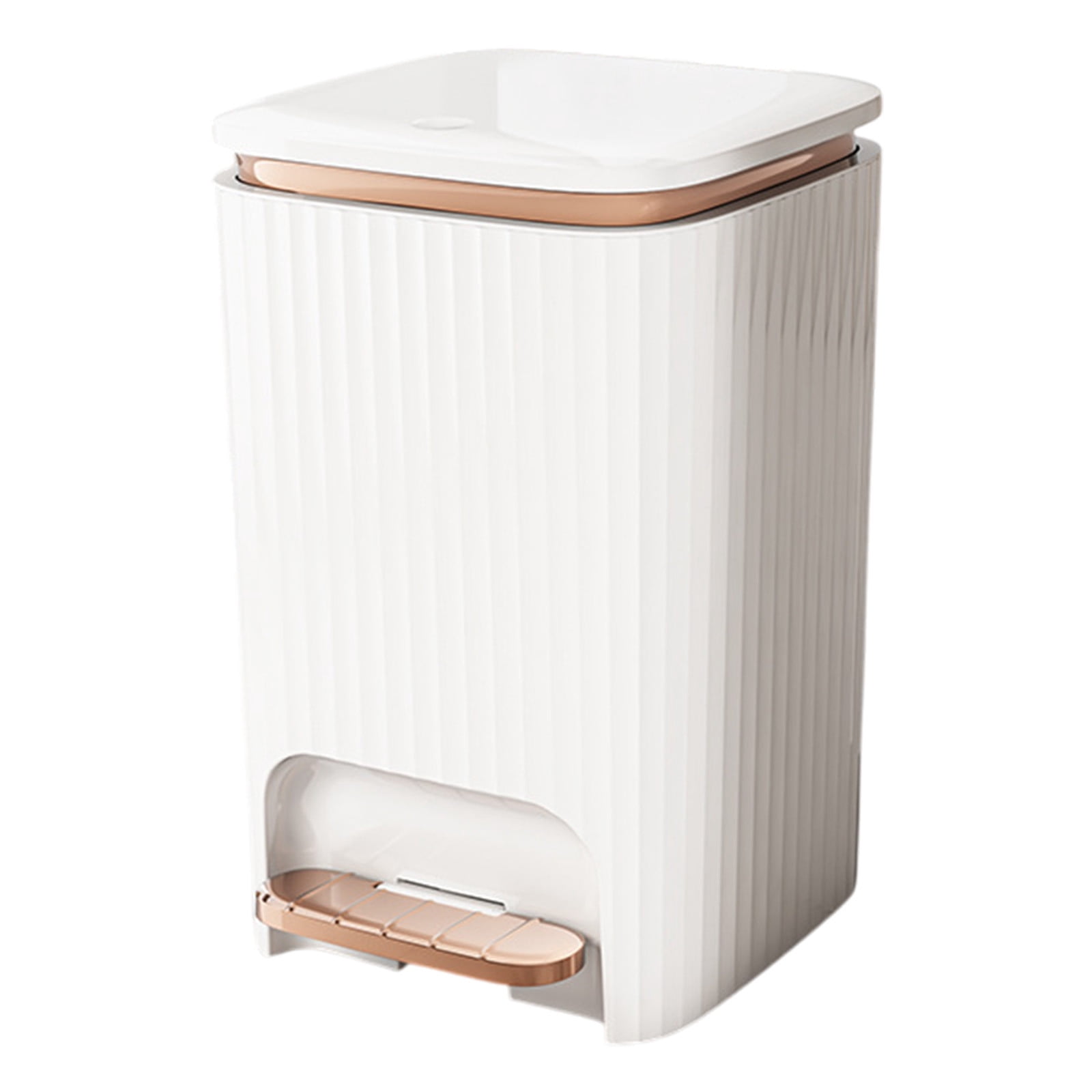 Under $20 9/12 Liter Large Capacity Trash Can Square Plastic Garbage Can with Lid, Step Pedal Trash Can for Living Room, Bedroom, Kitchen, Bathroom(White + Gold, 12L)
