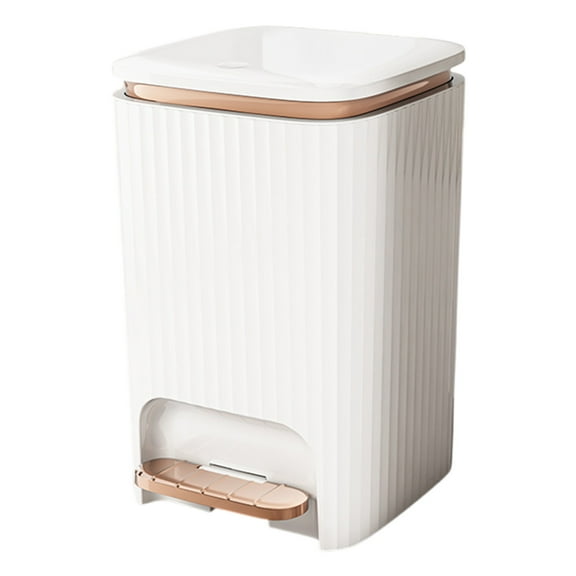 White Waste Basket with Lid, 9L Foot Pedal Trash Can for Kitchen Bathroom Bedroom Office, Plastic Step-On Garbage Bin, Odor-Proof & Leak-Proof Design, Modern Home Dustbin