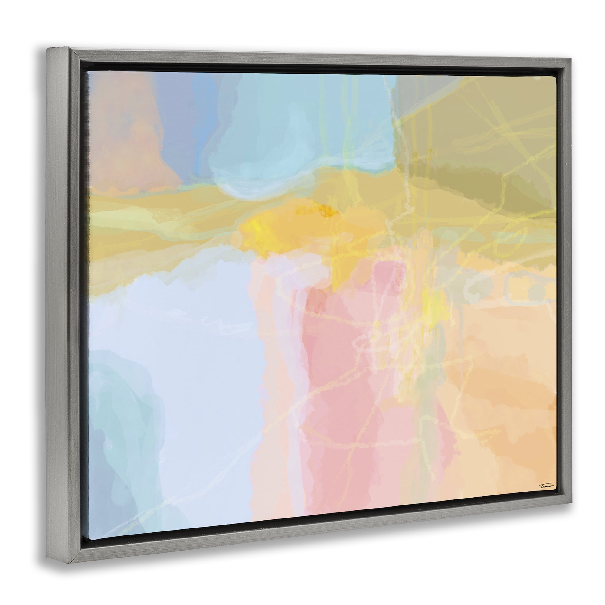 Stupell Industries Pastel Collaged Pattern Abstract Painting Gray Floater Framed Canvas Art Print Wall Art, 21 x 17