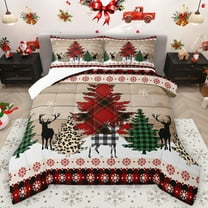 Feelyou Buffalo Xmas Tree Queen Comforter Set, Magic Christmas Reindeer Bedding Sets, Rustic Farmhouse Bedding Comforter Set, Breathable Home Decor, 3 Pieces