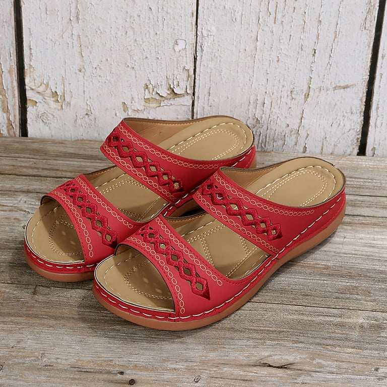 CBGELRT Womens Sandals Red Slippers Shoes Platform Casual Wedges