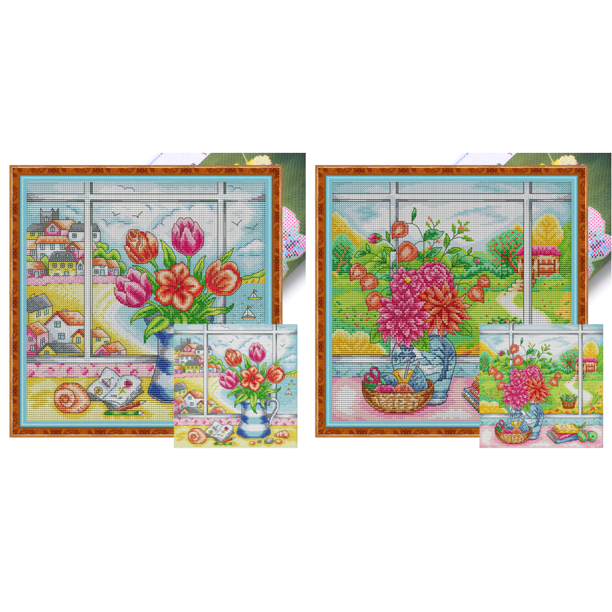 Hilo Algodón Ecológico Bordado Punto Cruz Con Tulipán 11CT 37x37cm