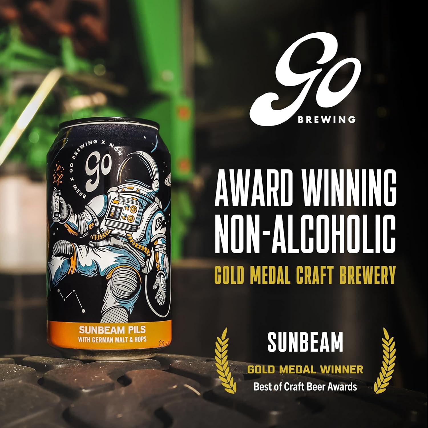 Go Brewing Non-Alcoholic Beer – Alcohol Alternative Craft Beer, Low-Calorie Light Brew and Floral Profile – Smooth, Floral NA Beer with Bold Finish – 12oz (12-Pack) Suspended in a Sunbeam Pils
