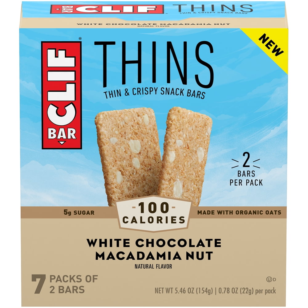 CLIF BAR Thins Snack Bars, White Chocolate Macadamia, 100 Calorie Packs
