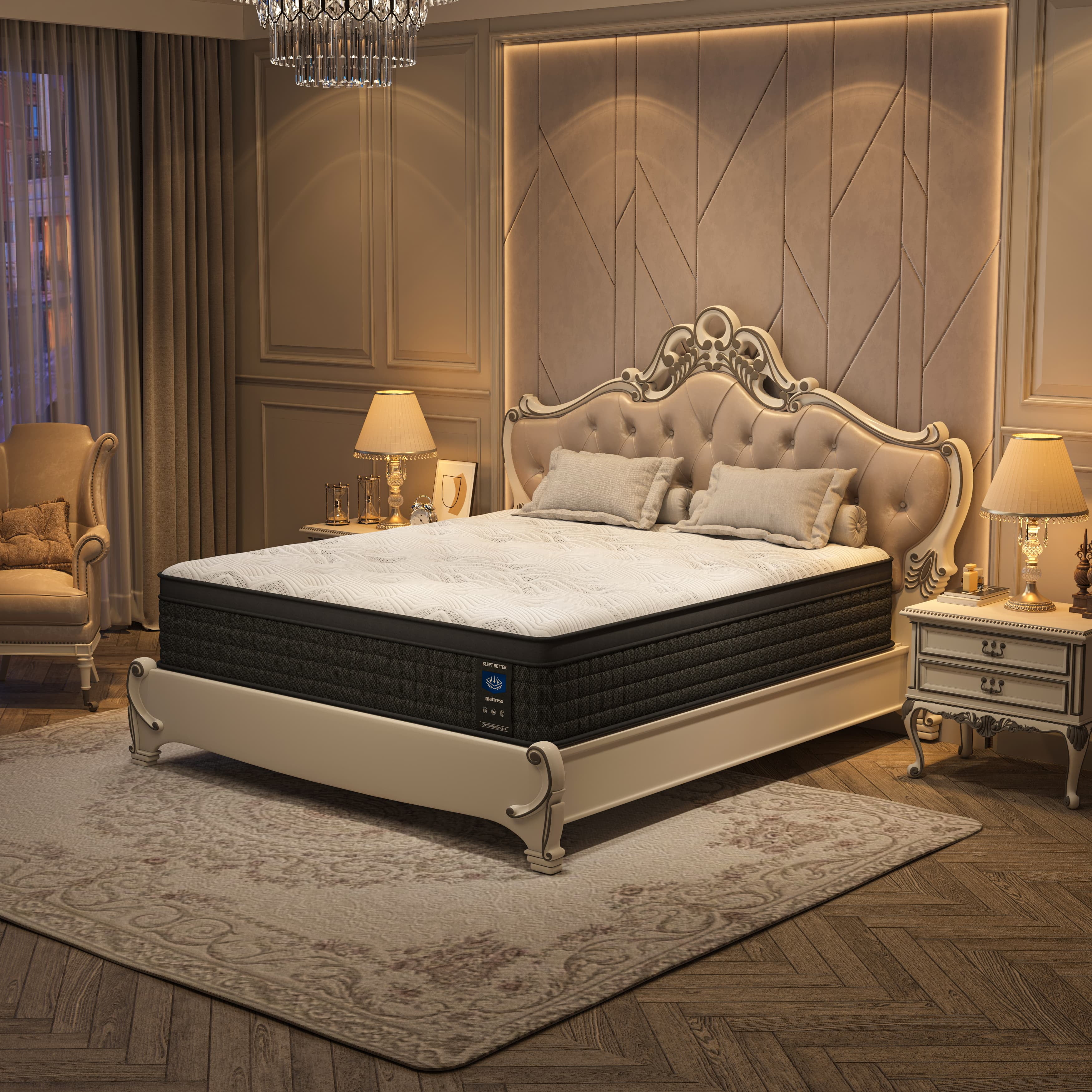 MRH Full Mattress 12 Inch Euro Top Full Size Mattress in a Box Memory Foam Hybrid Mattress with individually Pocket Springs Medium Firm Strong Edge Support White with Black