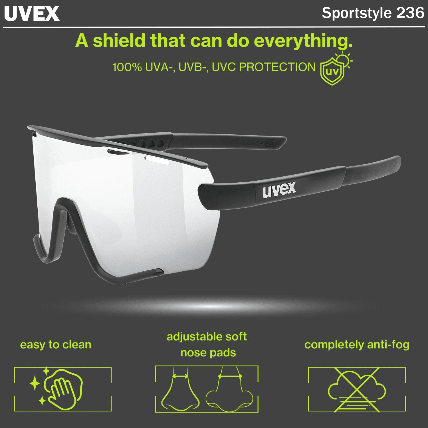 Uvex Unisex - Adults Sportstyle 236 Set Sports Eyewear - Black Matte/Silver - Anti-Fog & 100% UV Protection