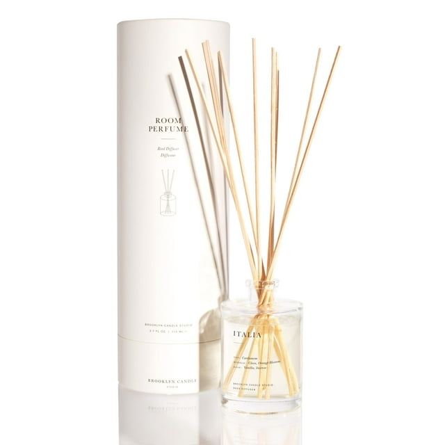 Brooklyn Candle Studio Reed Scent Diffuser - Italia - Relaxing Oil Diffuser, Cardamom, Vanilla & Orange Blossom Fragrance, 8 Rattan Diffuser Reeds, Clean Ingredients - 4.4oz