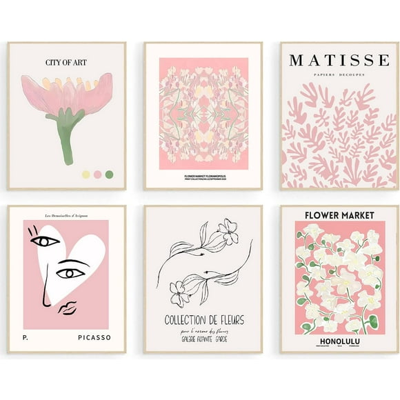 TRAHOO-Pink Flower Market Poster, Minimalist Matisse Wall Art Prints, Abstract Floral Flower Posters for Room Aesthetic, Boho Canvas Art Prints for Bedroom, Vintage Gallery Paintings Wall Decor(8x10i