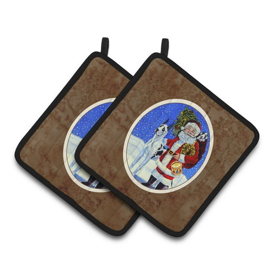 Harlequin Great Dane with Santa Claus Pair of Pot Holders