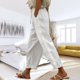 thumbnail image 3 of Pantalones Rectos Casuales Cordón Cintura Elástica Bolsillo Color Puro Pantalones Rectos Sueltos para Mujer Lady Girl Blanco M, 3 of 6