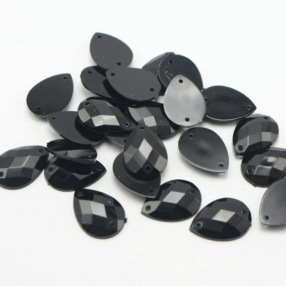 EOEMY 100 Black Flatback Acrylic Faceted Teardrop Rhinestone 18X13mm Sew On Buttons