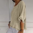 thumbnail image 4 of Women T Shirts Summer Tops Solid Cotton and Linen Ruffle Pleated Hem Tops Round Neck Casual Shirt Tops Comfortable Shirts, 4 of 8