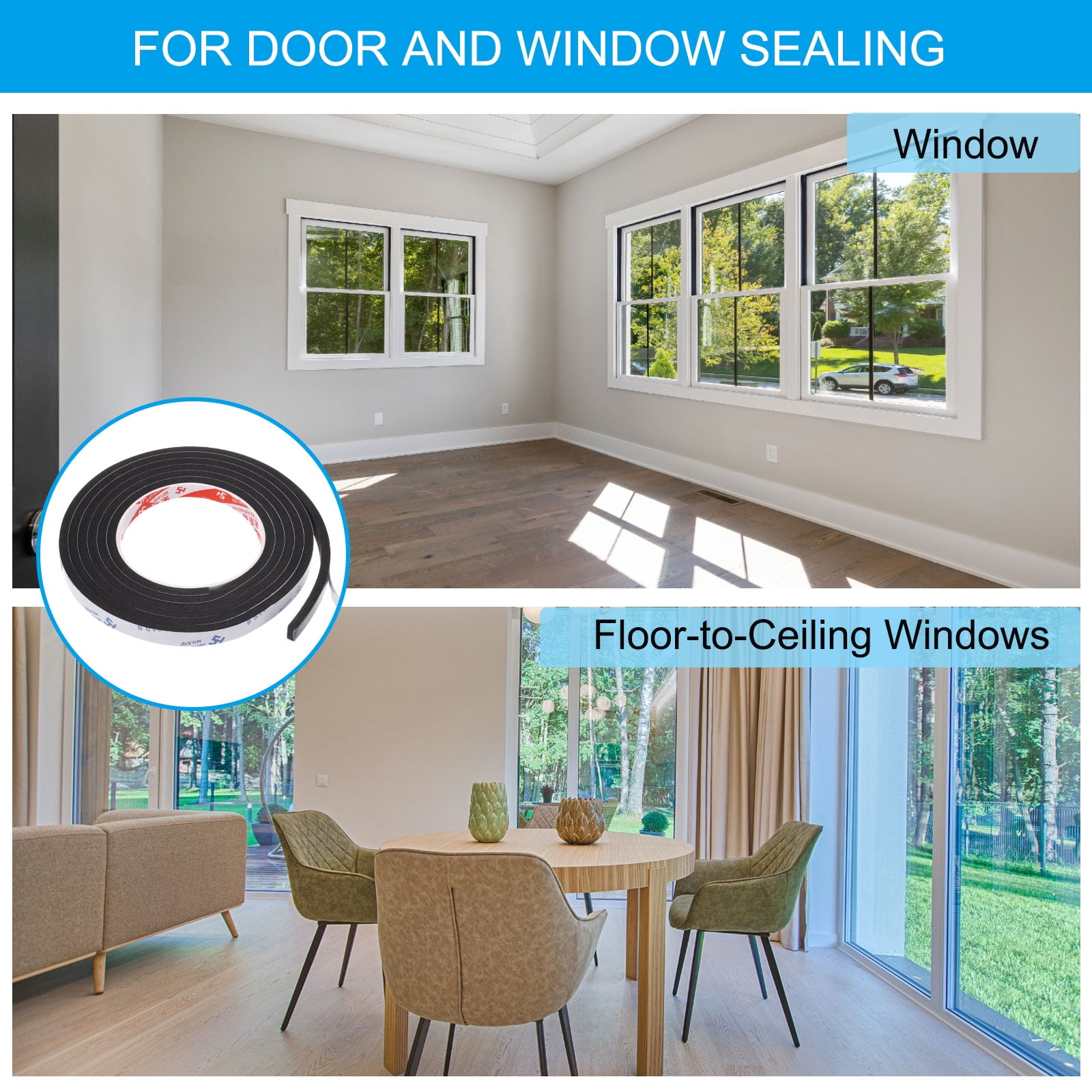 REGALWOVEN 2m/6.6ft Sealing Foam Tape 4.5cm Wide 10mm Thick Single Sided Weather Stripping Door Seal Strip White, 2Roll