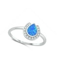 thumbnail image 4 of CHOOSE YOUR COLOR Clear CZ Blue Simulated Opal Horseshoe Teardrop Sterling Silver Ring White Female Size 6, 4 of 4