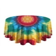 thumbnail image 5 of Colorful Tie Dye Mandala Pattern Round Tablecloth 60"x60",Wrinkle Wipeable Table Cloth for Kitchen Dining Room Picnic Patio Party, 5 of 6