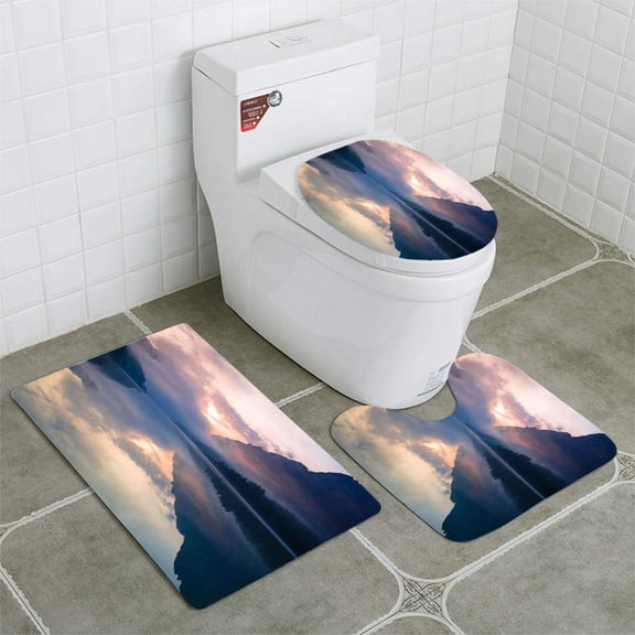 GOHAO Morning at Lake plansee 3 Piece Bathroom Rugs Set Bath Rug Contour Mat and Toilet Lid Cover
