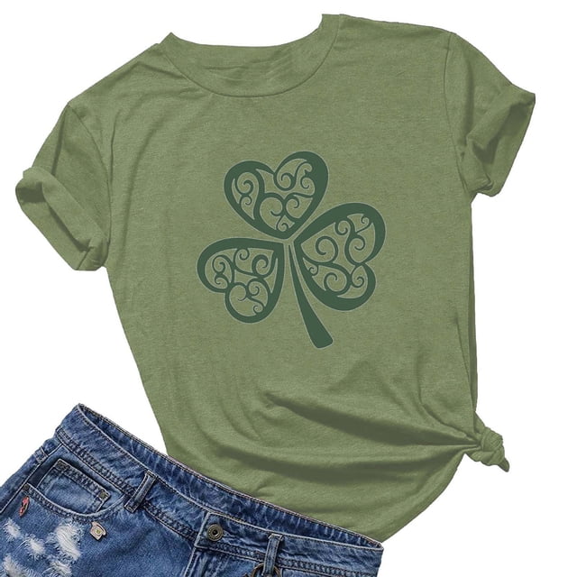 Meichang Hauts pour Femmes T-Shirt Tendance St Patricks Day T-Shirt Graphique Porte-Bonheur T-Shirts Mignons Col Rond Décontracté Manches Courtes T-Shirts St Patricks Day