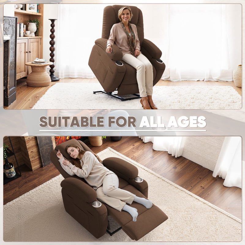 Homall Power Lift Recliner Chair with Massage for Living Room Recliner Chair for Elderly with Infinite Position Side Pocket and Saucer,Linen Brown