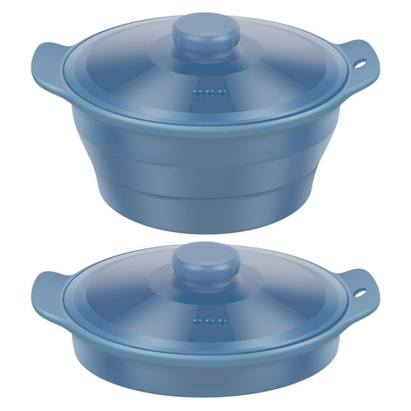 Collapsible Silicone Microwave Cookware Cooker Steamer for Cooking with Lids, 1.25L Glass Food Storage Container Sealed Bowl Mixing Bowls BPA Free