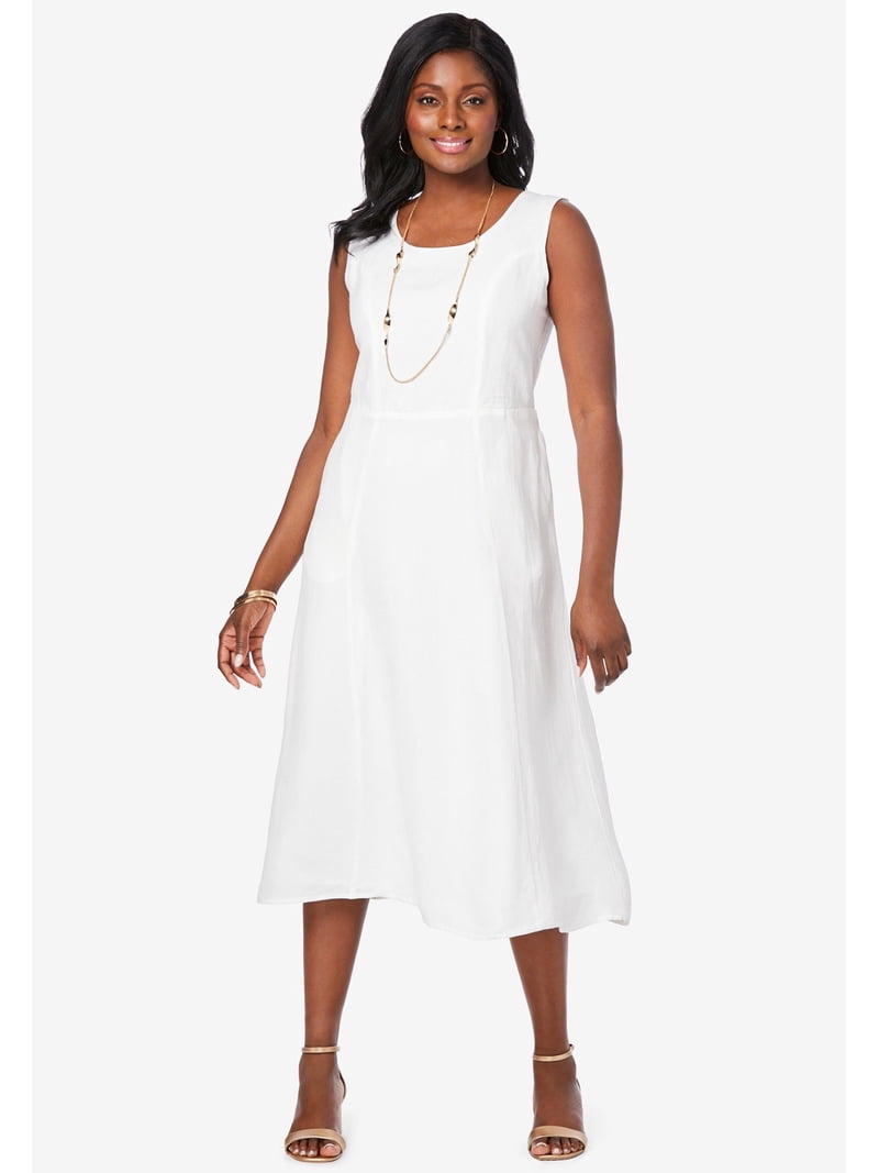jessica london plus size women's fit & flare dress Jessica London Linen Fit & Flare Dress