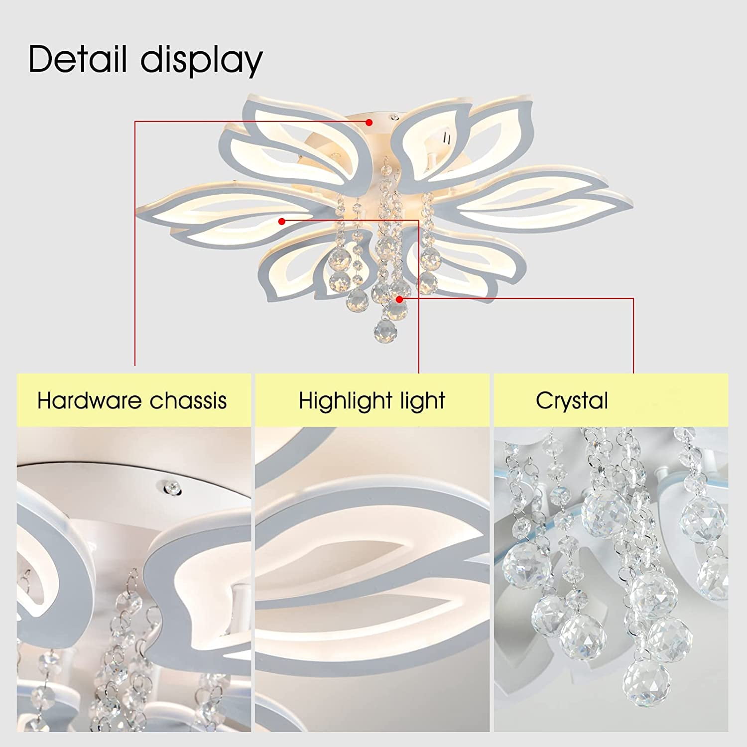 Garwarm Dimmable Modern Ceiling Light, 56W LED Flower Ceiling Lamp, White Acrylic Flower Light Fixture, 6-Head Flush Mount Chandelier Ceiling with Remote, Ideal for Bedroom Kitchen Dining Room