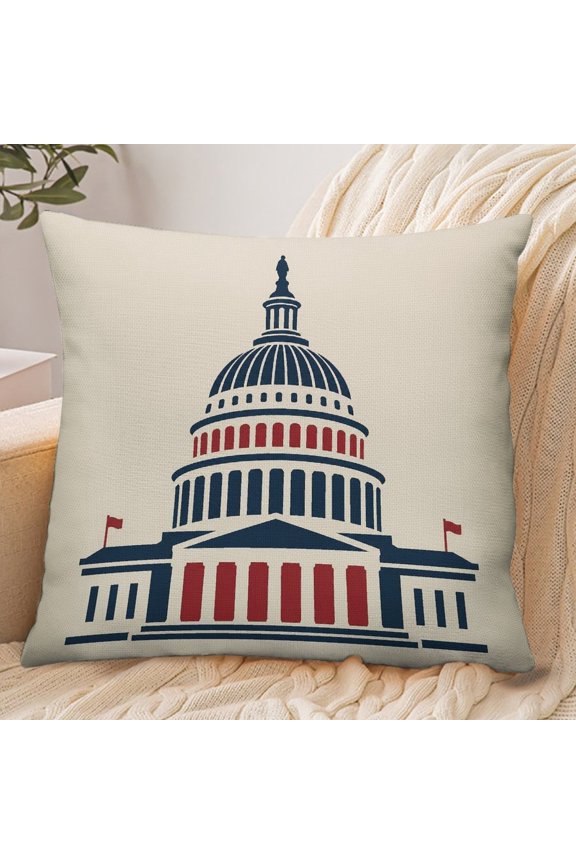 Envelope Throw Pillow Cover, US Capitol Building Icon Soft Polyester Farmhouse Modern Decorative Cushion Case for Home Bedroom Living Room,18x18 Inch