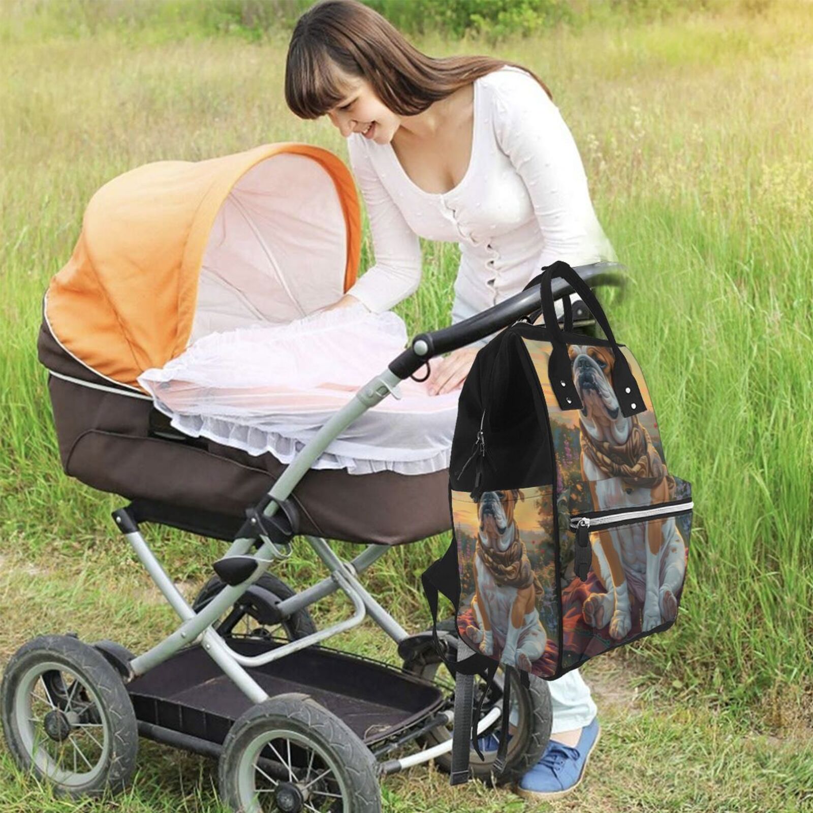 Kdxio Baby Diaper Backpack,Multi-Function Travel Backpack Nappy Bags,Nursing Bag, Fashion Mummy,Roomy Waterproof for Baby Care(Flower Field Cute Bulldog)