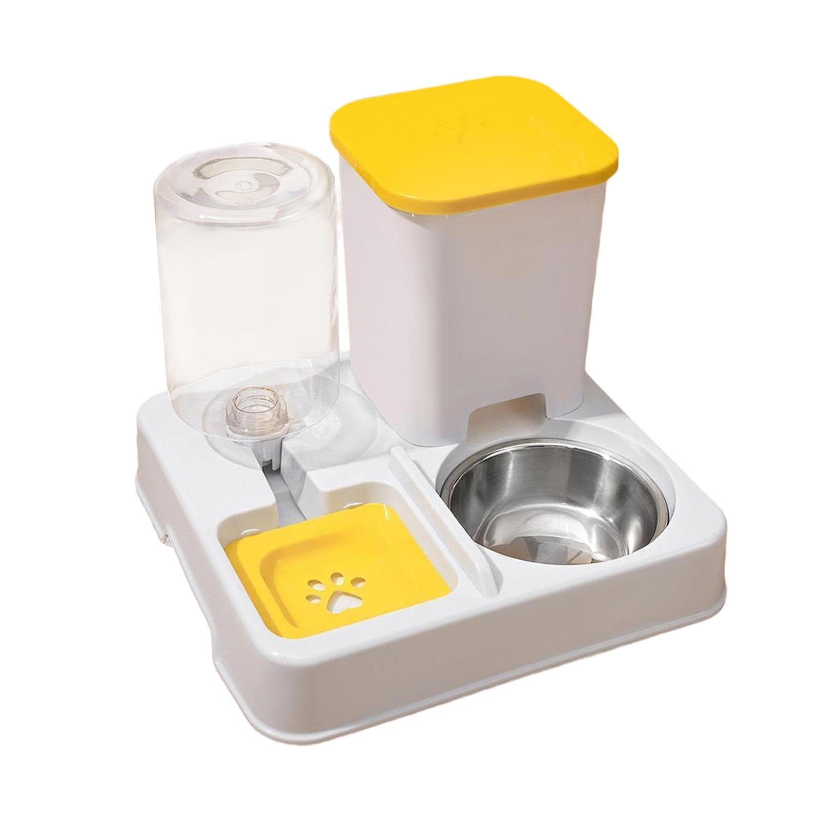 Serenable Automatic Dog Cat Feeder 2 in 1 Feeder and Water Dispenser Easily Clean Large Capacity Dry and Wet Separation for Dogs Rabbits yellow white