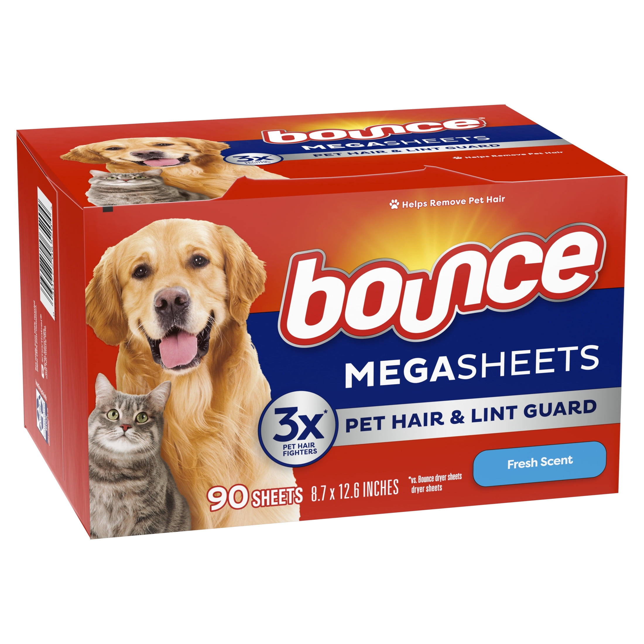 (4 pack) Bounce Mega Dryer Sheets, Pet Hair and Lint Guard , Fresh Scent, 90 Count