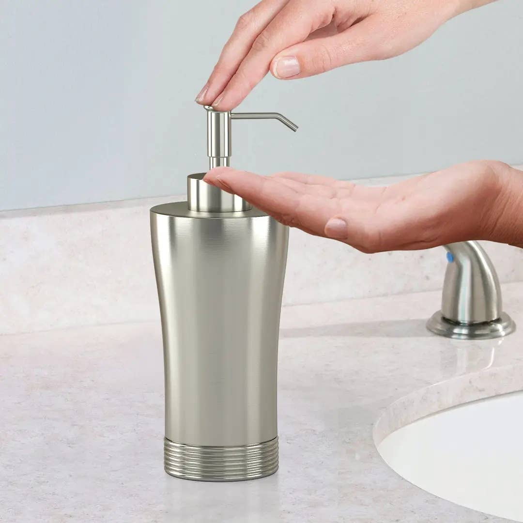 Metal Liquid Soap Dispenser Pump Bottle | Bathroom Vanity & Kitchen Sink,Holds Soap,Lotion & Sanitizer | Pewter